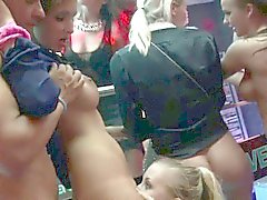 Lesbian club chicks lick twats in public
