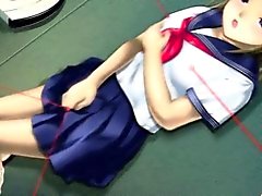 Anime cutie in school uniform masturbating pussy