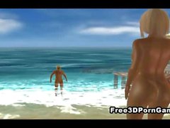 Two 3D cartoon babes getting fucked at the beach