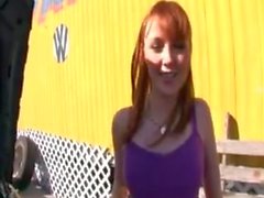 Dumb redhead Marie McCray screwed in public