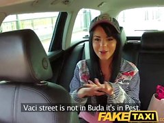 FakeTaxi Petite young model trys to fit huge cock in mouth