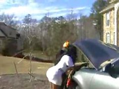 Chick bent over in the car and fucked