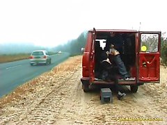 horny whore sucks cock on the road