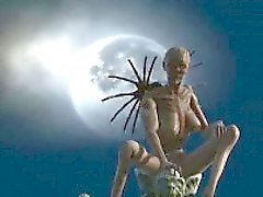 Foxy 3D cartoon alien babe riding a cock outdoors