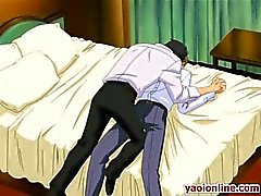 Two hentai guys having hot night kiss