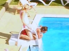 Three teens secret fucking by the pool