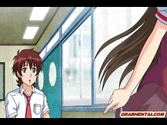 Japanese anime schoolgirl with big boobs wet pussy poking