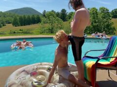 Poolside Play: Rocky Sparks and James Holt Kissing, Frot, Footjob, Spandex, Oral, Handjob, Cumshots