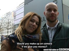 Amazing Busty Teen and Her BF Gets Money for Public SEX