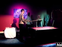 Naughty slut fucked on the pool table